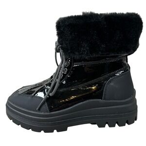 Torrid Black Patent Faux Fur Trim Winter Snow Boots Extra Wide Width 9WW